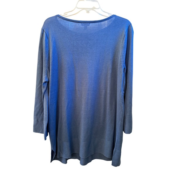 J. Jill Blue Opal Linen Blend Sweater Tunic Boat Neck 3/4 Sleeve Large Tall NWT - Picture 2 of 9